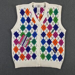 Vintage Sweater Vest Womens Large Golf Par Course Argyle Knit Grandma Lizi Ruch